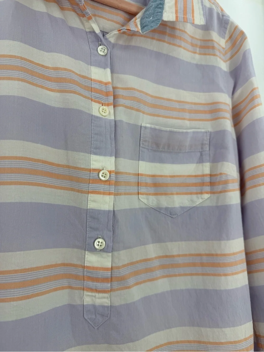 J.Crew Size 12 Striped Popover Shirt Lavender Orange Cotton Button Down
